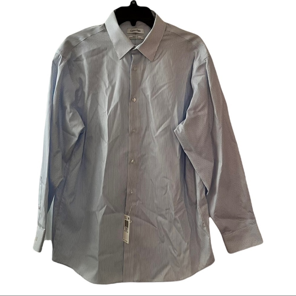 Calvin Klein Striped Button down Dress Shirt Blue White Size 16.5